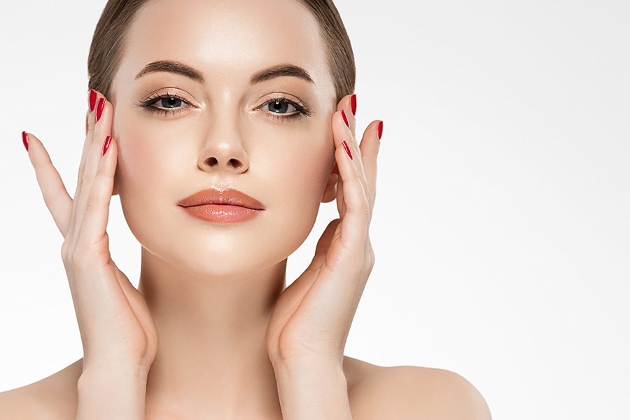 Woman Beauty Healthy Clean Skin, Hand Touching Face Spa Beautiful Female Concept